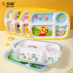 Wuhe Childrens Melamine Divided Plate Cartoon Design For Kids Dining 4 Compartment Rectangle Shape Food Safe - Product Image 1