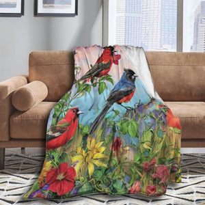 Colorful Bird and Flower Flannel Blanket <b>Throw</b> Blanket Nap Blanket Fade Resistant Lightweight <b>for</b> Travel Camping Custom Print - Product Image 4