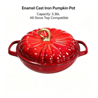 Cocotte en fonte émaillée Pumpkin 3,36 L, type Dutch Oven, pour fruits de mer, marmite de cuisson multifonction