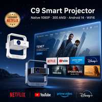 Projecteur intelligent C9Pro Whale OS 4K natif 1080p Wifi 6 5.2 avec correction automatique de la distorsion trapézoïdale, lecteur de cinéma portable pour l'extérieur