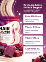 Gummies de croissance capillaire à la biotine pour femmes, saveur fruits rouges, supplément vitaminique pour adultes