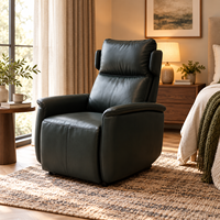 Modern Black Leather Recliner Chair Wood <strong>Memory</strong> <strong>Foam</strong> Upholstered Single <strong>Sofa</strong> Armchair for Home Furniture Living Room Bedroom