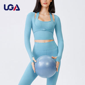 Vêtements de sport pour femmes, col licou, à manches longues, haut de Yoga, t-<span class=keywords><strong>shirt</strong></span> personnalisable à séchage rapide, chemises athlétiques - Product Image 2
