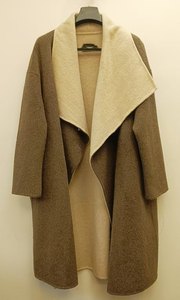 Manteau long en laine pour femme, double couleur, col en V avec ceinture, OEM et ODM - Product Image 5