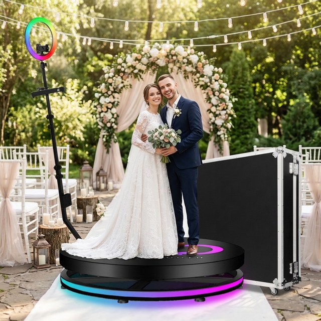 USA Warehouse Stock 360 Degree Photo Booth Spinning Platform, RGB LED Ring Light 360 Camera Booth for Birthday Party Rental