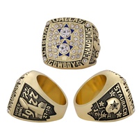 Cincin Kejuaraan Dallas Cowboys 1977 Grosir, Perhiasan Unisex Lapis Emas/Perak dari Paduan Logam dengan Kotak Kayu