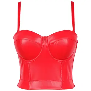 Sexy leather bandeau hot sale sexy camisole bar nightclub wrap breast-folding vest women