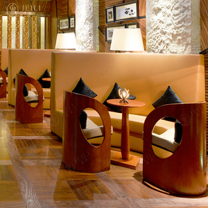 Set di Mobili per Ristorante in Legno <span class=keywords><strong>e</strong></span> Tessuto Stile Moderno, Divano a <span class=keywords><strong>Mezza</strong></span> Luna Classico per Caffetteria, Design Personalizzato - Product Image 4
