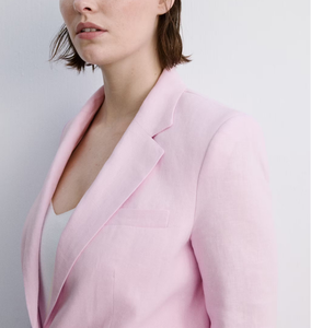 Elegante Blazer Rosa Pastel para Mujer, Corte Relajado de Un Solo Botón, Chaqueta Casual de Oficina, Mezcla de Lino Transpirable - Product Image 6