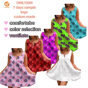 6037 <span class=keywords><strong>Vestidos</strong></span> de Mujer para Vacaciones de Verano en la Playa, Venta al por Mayor, <span class=keywords><strong>Vestidos</strong></span> Babydoll sin Mangas con Estampado Floral Personalizados, Directo de Fábrica - Product Image 2