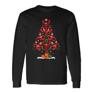 Camiseta de manga larga con diseño navideño de langosta y árbol de Navidad - Product Image 1