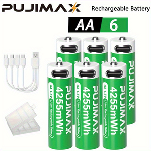 PUJIMAX 6 stuks 1,5V AA 4255mWh oplaadbare lithiumbatterij USB Type-C oplaadbare Li-ion batterij voor afstandsbediening elektrisch speelgoed - Product Image 1