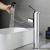 Robinet de lavabo moderne ELOILO à montage monotrou, avec double sortie d'eau et douchette extractible, pour villa et appartement