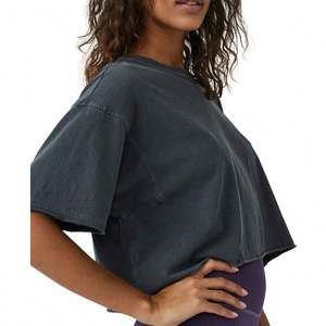 Top corto holgado personalizado para mujer, camiseta recortada de algodón 100%, camiseta informal de punto en blanco para el verano - Product Image 2