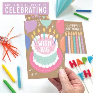 Cartes de vœux en kraft « Joyeux <span class=keywords><strong>Anniversaire</strong></span> » en gros – 6 designs mignons avec gâteau, bougie et dessins animés – Cartes de vœux pour enfants et adultes - Product Image 1