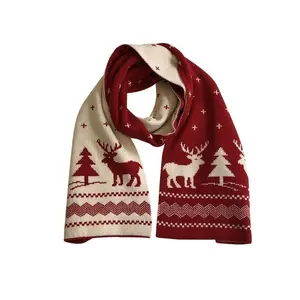 圣诞红绿人造毛羊毛冬季针织厚保暖双面长领带染色围巾