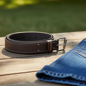 Ceinture en cuir Stanley noire de 1,5 pouce de largeur avec boucle argentée pour hommes - Product Image 3