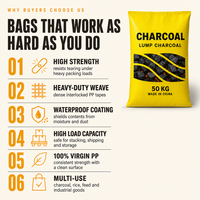Sac en PP tissé personnalisé, multi-usages, robuste, résistant à l'humidité et imperméable, imprimé flexo, certifié ISO9001, pour charbon, riz, aliments pour animaux et céréales