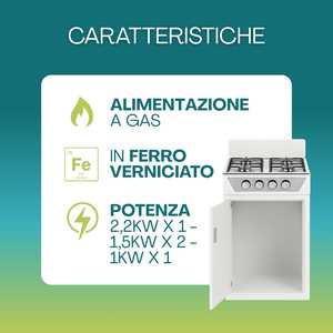 Cuisinière à gaz 4 brûleurs en acier avec compartiment pour bouteille, sans four, 48,5x45x65 cm, allumage inclus - Product Image 3