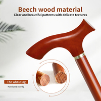 I02- # H #    Bâton de marche télescopique léger et réglable pour personnes âgées, avec poignée en bois massif et alliage d'aluminium, idéal pour les voyages en extérieur