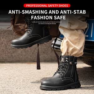 JIANKUN Bottes en microfibre imperméables unisexes certifiées CE pour hommes Bottes de travail d'hiver à fermeture éclair Chaussures de sécurité antidérapantes en cuir véritable pour hommes - Product Image 5