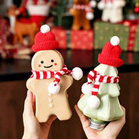 Bouteille de thé au lait Peiquan 400 ml en forme de bonhomme en pain d'épices, bonhomme de neige, arbre de Noël, gobelet à thé au lait jetable en plastique PET transparent