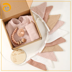 <span class=keywords><strong>6</strong></span> pièces coffret cadeau nouveau-né bébé nouveau-né jalons souvenir sucette bavoir mousseline guirlande drapeau nouveau bébé coffret cadeau pour garçons et filles - Product Image 6