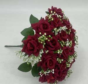 Buket bunga buatan sutra merah putih 24 kepala, tumbuhan mawar buatan untuk dekorasi pernikahan Valentine - Product Image 2