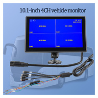 Monitor de Coche IPS HD de 10.1 Pulgadas y 4 Canales, Voltaje Amplio DC12V-24V, Admite Grabación en Bucle de 128G