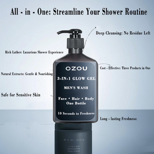 Usine OZOU marque privée personnalisée nouvel arrivage de <span class=keywords><strong>gel</strong></span> <span class=keywords><strong>douche</strong></span> bio 3 en 1 pour hommes de <span class=keywords><strong>luxe</strong></span> nettoyant pour le corps shampooing nettoyant pour le visage - Product Image 3