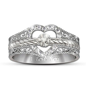 Anello in zircone intagliato a forma di cuore, alla moda, per uomo e donna, gioiello da coppia, da indossare tutti i giorni, idea regalo - Product Image 1
