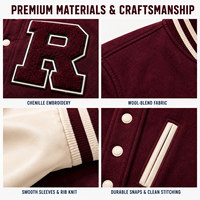 Blouson universitaire streetwear personnalisé OEM pour homme, mélange de laine, manches en cuir, poignets côtelés à rayures, patch lettre en chenille, patchwork, coupe-vent