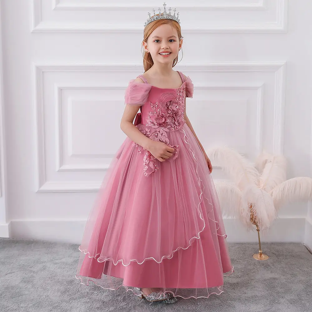 Fashion Modest Flower Girl Frocks perle Design Party Wear Dress For Kids Girl