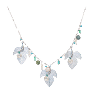 Joyería Botánica Estilo Fairycore, Delicada <span class=keywords><strong>Cadena</strong></span> con Perlas Naturales de Agua Dulce, Circonita, Cristal, Hoja Real y Flor Chapada en Platino - Product Image 6