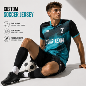 Maillot de football personnalisé pour homme, col en V, tissu en maille respirant, nom et numéro de l'équipe, fabricant OEM ODM - Product Image 2