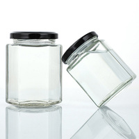 Frascos de Vidrio Hexagonales de Alta Transparencia para Miel, de 45ml a 730ml, con Boca Ancha y Tapa, Recipientes para Alimentos, Dulces y Especias