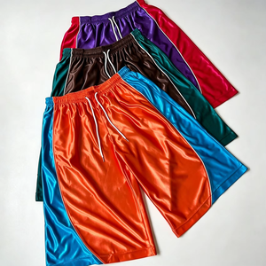 OEM Custom <b>Men</b> Color Block Shiny Satin Basketball <b>Shorts</b> Elastic Waist Drawstring Loose <b>Long</b> Sports <b>Shorts</b> - Product Image 3