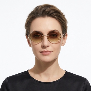Lunettes de soleil rétro 2026 personnalisées avec logo, sans monture, dégradées, UV400, branches métalliques, verres hexagonaux taillés pour hommes et femmes - Product Image 3
