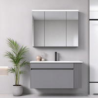 Ensemble de meuble-lavabo de salle de bain en PVC économique avec armoire miroir intelligente anti-buée murale étanche