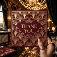 Cartes de remerciement Art Déco Gatsby Or Bourgogne, personnalisables en gros avec logo OEM ODM, luxe, pour événements des années 20, avec insert d'emballage