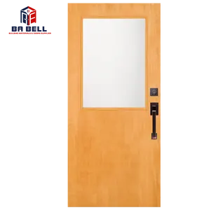 Diseño clásico de madera aula puerta con ventana de medio vidrio insertar lessonroom solo oscilación interna de la habitación puertas de madera