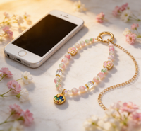 Chaîne de téléphone anti-perte en perles de verre, motifs Patte de chat et personnages animés, pierre naturelle, rose girly, breloque de téléphone, accessoire universel pour