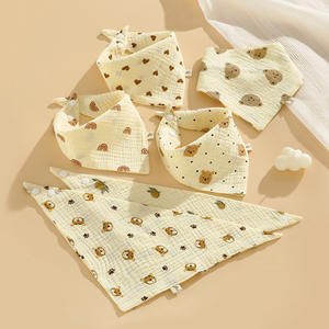 2025 Niedliches Tiermuster Multifunktionales Baumwoll-Lätzchen 4-Lagig Mehrfarbiges Dreieck-Lätzchen für Mädchen und Kinder mit Tropftuch-Design - Product Image 2