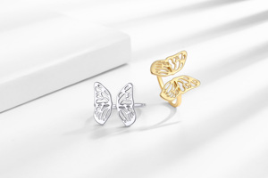 RFJEWEL 2026 Nouvelle Bague Ouverte Ajustable Papillon Plaqué Or/Argent Vente en Gros Bijoux Tendance pour Femmes - Product Image 3