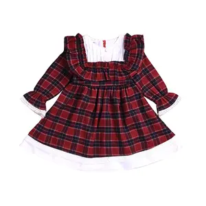 Vestidos de Boutique para bebés de 12 A 18 meses, vestido de cuadros rojos con volantes y manga larga, bonito, línea A, para Navidad