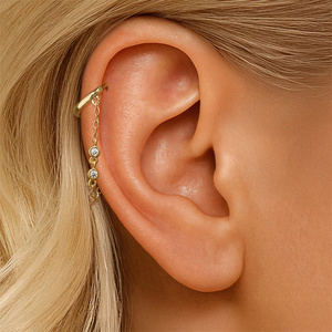 Boucles d'oreilles élégantes en argent S925 plaqué or, design classique avec pampilles en CZ, créoles et manchettes pour femme, bijoux de mode - Product Image 3