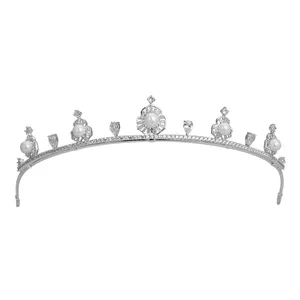 00207 Luxury Pearl Crown Bride Headband Bridal Tiaras Baroque Crystal Wedding Engagement Cubic Zircon Hair Jewelry Accessories
