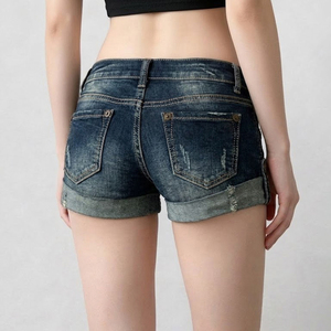Shorts décontractés pour femmes, style streetwear Y2K, denim délavé, déchiré, taille basse, coupe régulière, été - Product Image 2