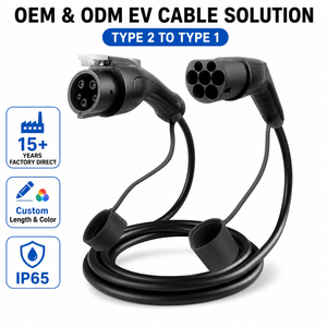 Cable de Carga para Vehículos Eléctricos Tipo 2 a Tipo 1, Fabricación OEM ODM, 32A 7kW TPU IP65, Plateado, 5m, IEC 62196 SAE J1772 para Australia - Product Image 1
