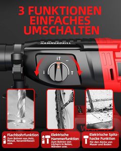 Martillo Eléctrico AKX para Bricolaje, Taladro Percutor Inalámbrico con Mango Giratorio de 360° y Mandril, Juego de Accesorios de 9 Piezas - Product Image 6